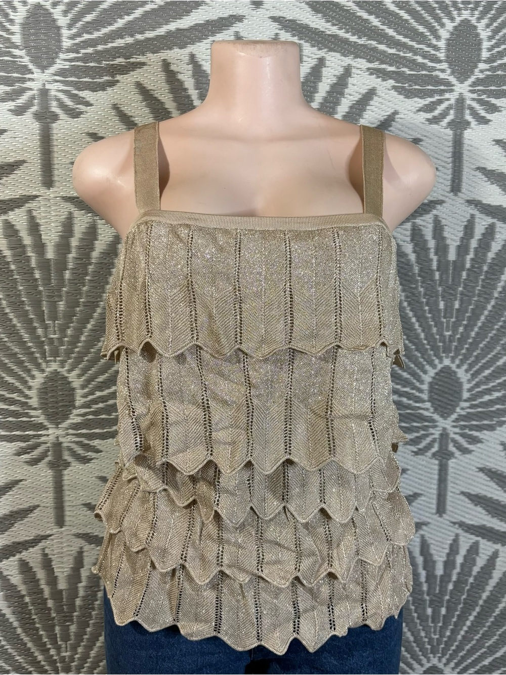Vtg Y2K Tank Top Knit Women’s Sz XS Gold Removable Straps Fairycore Festival